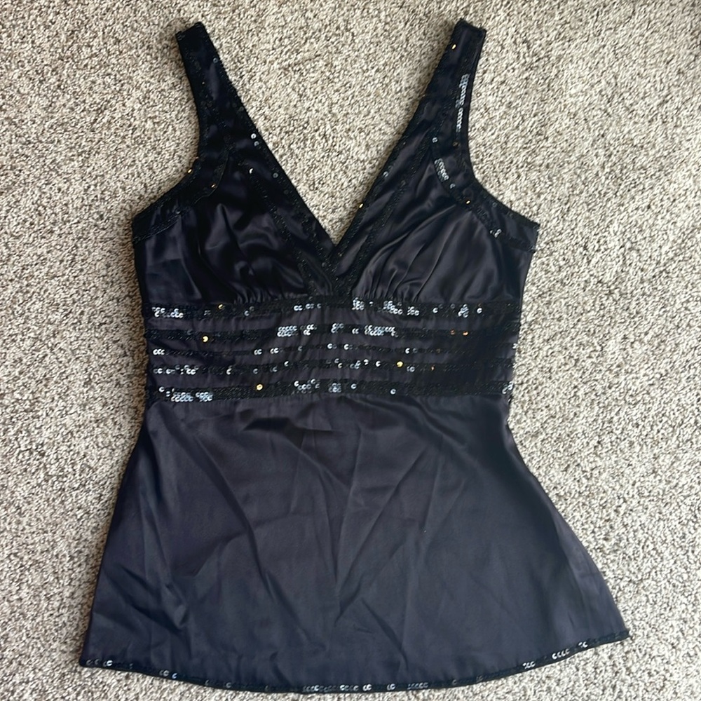 Bebe silk and sequence black sleeveless shirt